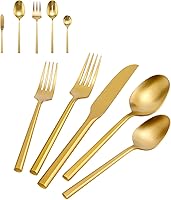 Vista 14 de DEACORY - Juego de cubiertos de acero inoxidable mate, juego de cubiertos de 20 piezas con mango hexagonal cepillado, acabado en negro mate, apto