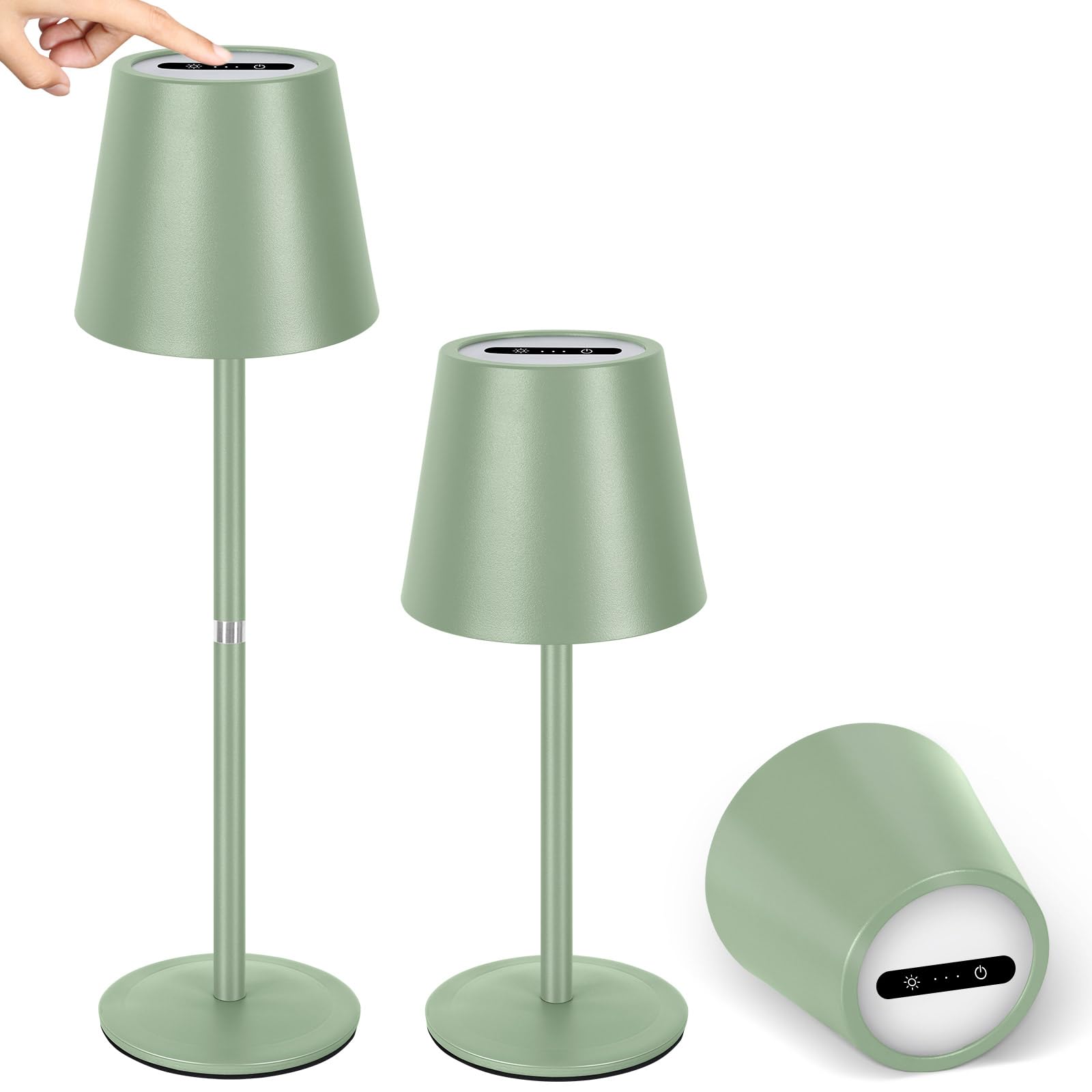 OUTON 2 Stück Kabellose LED Tischlampe Akku - Dimmbar Touch, 3 Farbtemperaturen (2700K-6500K), 4000mAh USB-C-Aufladbar, IP54 Wasserdicht, 6h Laufzeit - Ideal für Indoor/Outdoor & Geschenke, Grün