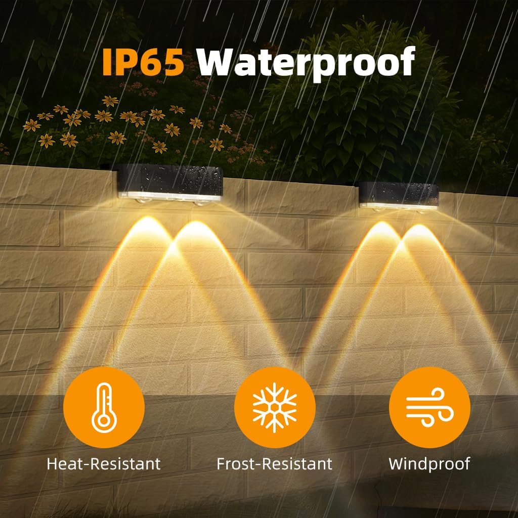 Peasur 12 Pack Solar Fence Lights Outdoor, Deck Light Solar Powered, IP65 Waterproof Led Riling Solar Lights for Outside Step Yard, Warm White