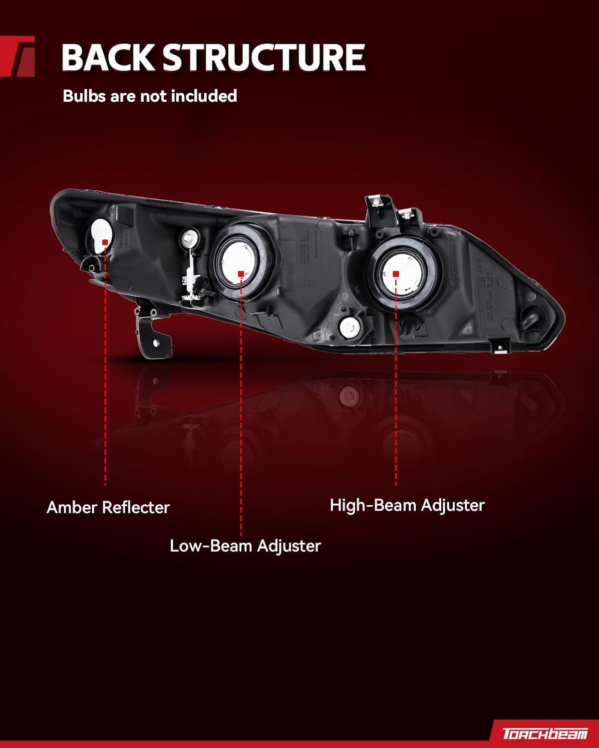 Torchbeam Headlights Assembly Compatible with 2006 2007 2008 2009 2010 2011 Civic Pair Front Light Chrome Housing Amber Reflector Headlamp Replacement Driver & Passenger Side