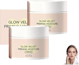 Glow Velvet Priming Moisture Cream, Pore Blurring and Makeup Gripping Primer, Moisturizer and Primer in One for Smooth Texture, Hydrate and Lock Makeup All Day for All Skin Types, 50g (2PCS)