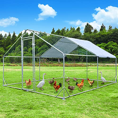 HABUTWAY Large Metal Chicken Coop, Walk-in Poultry Cage Chicken Run House Cage Spire Shaped Cage, Rabbits Metal Coop with Waterproof and Anti-Ultraviolet Cover for Outside (157.5''x118.1''x76.8'')