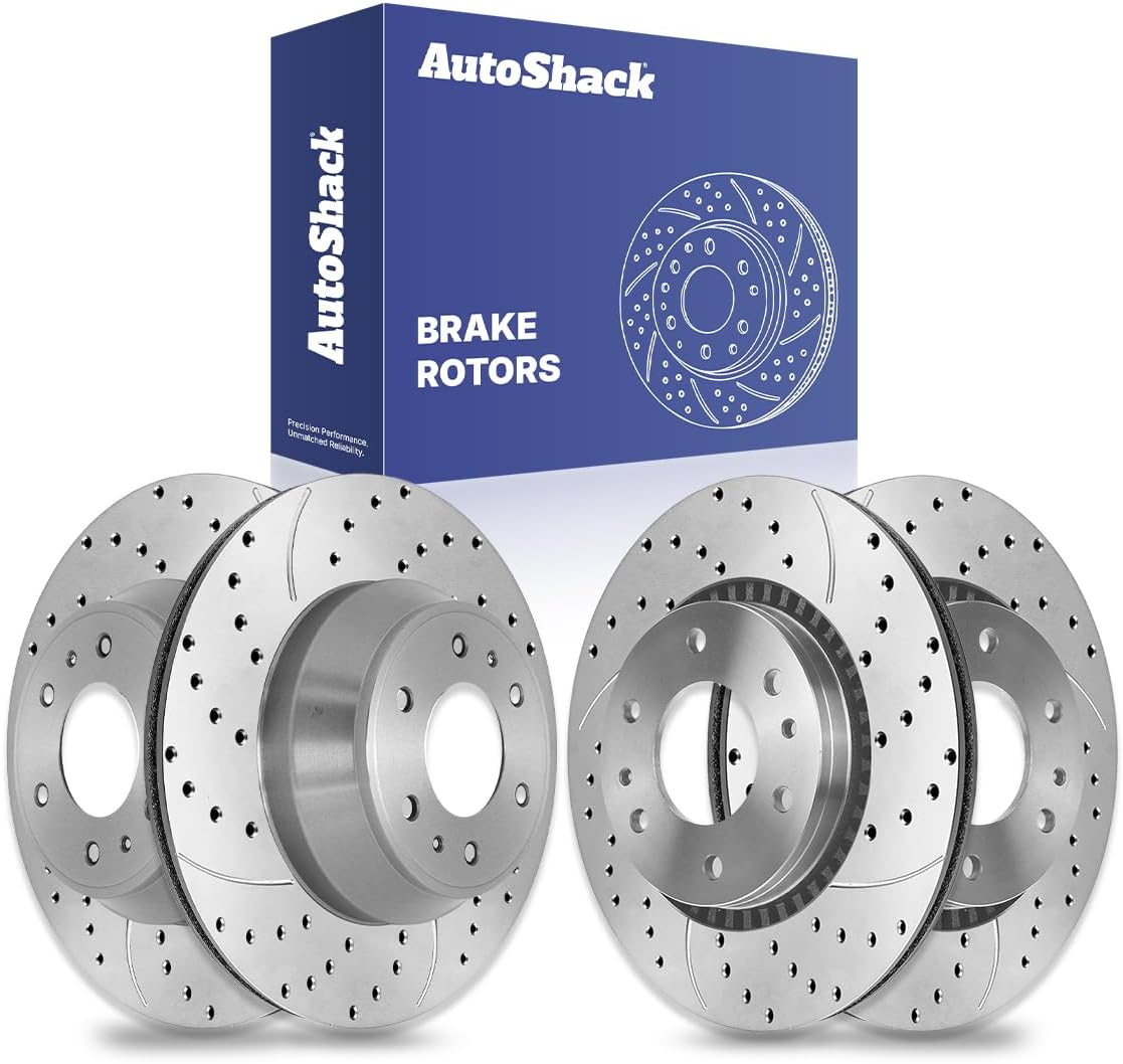 AutoShack Front Vented & Rear Vented Drilled & Slotted Silver Zinc Coated Brake Rotors 4-PC Set Replacement for 2006-2009 Chevrolet Trailblazer 2006-2009 GMC Envoy 2006 Chevrolet SSR SilverShield Pro