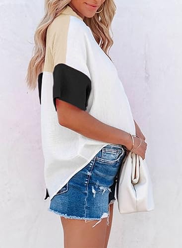 Miniatura 3 de Dokotoo Camisas casuales de manga corta con cuello en V para mujer, blusas con botones en la espalda