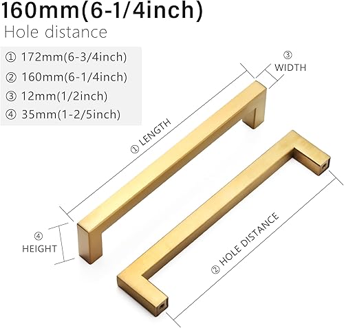 Miniatura 2 de Paquete de 20 tiradores de gabinete dorados dorados para cajones, paquete de 20 manijas de acero inoxidable de 6-14 pulgadas, manijas de gabinete de