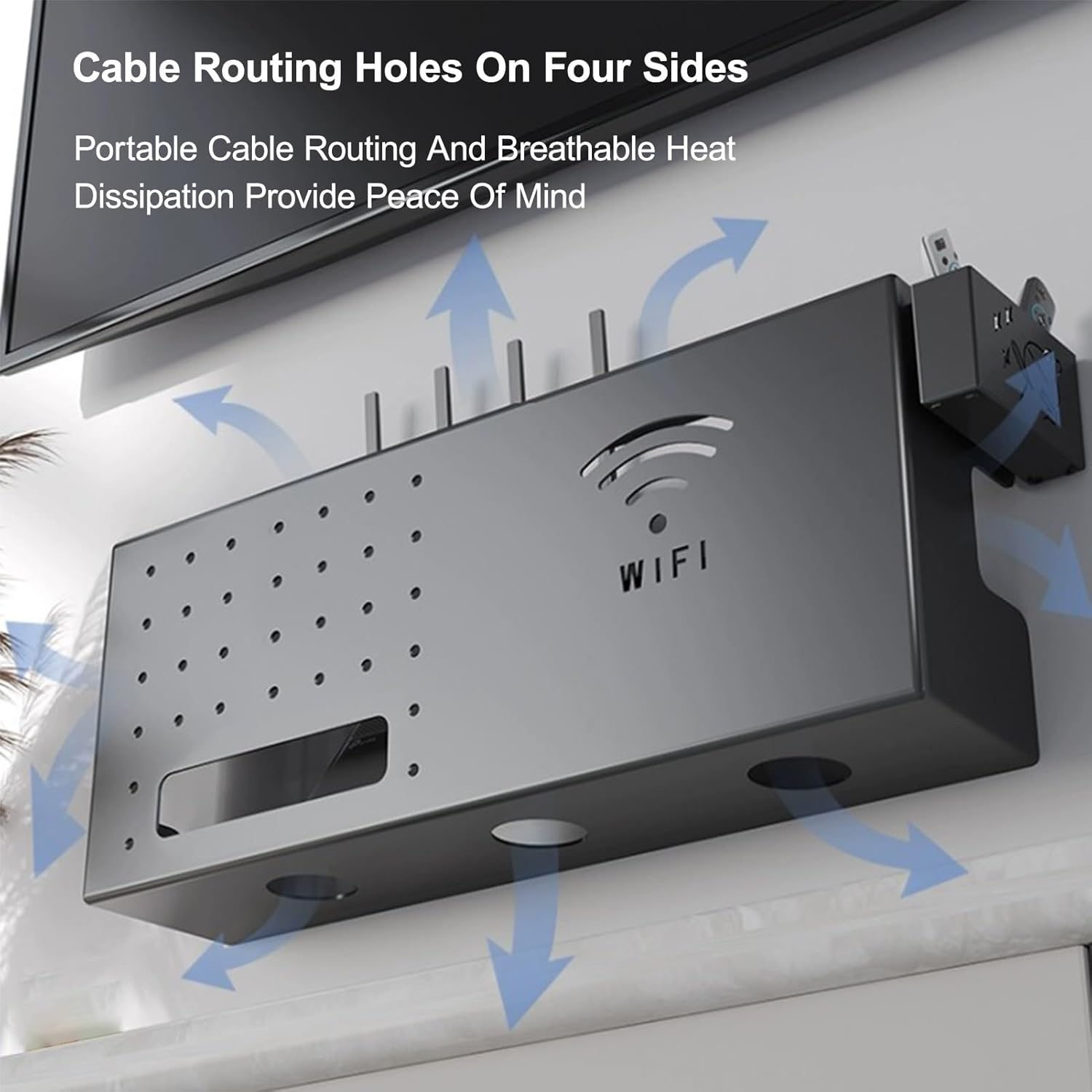 Wall Mount WiFi Router Box, Multimedia Concealment Cabinet, WiFi Router Storage Cabinet, Cable Management Organizer, for Living Room, Office, Bedroom(White,60x20cm/23.6x7.9in)