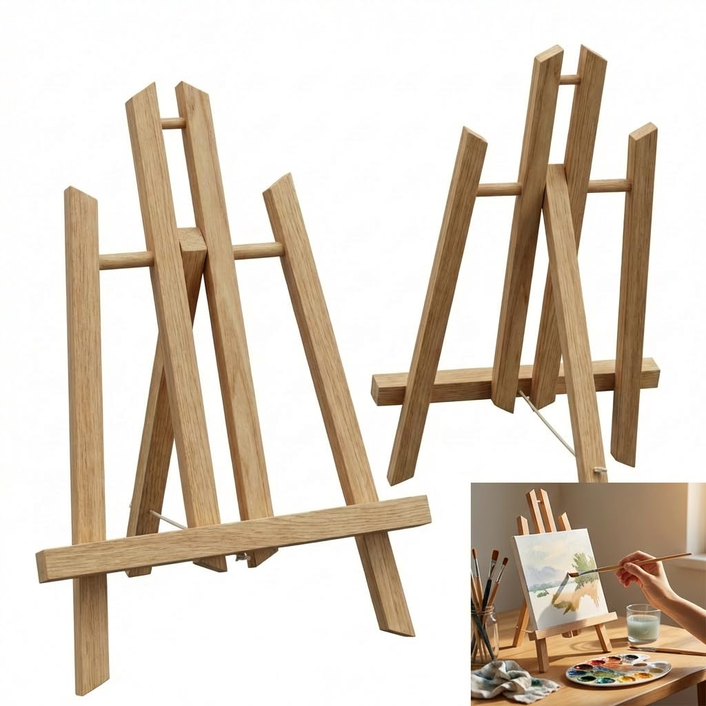 2 Pack 11.8 Inch Wood Tabletop Easel Stand, Foldable Pine Wood Artist Easel for Canvas, Painting, Photo Frame Display for Party, Wedding, Desktop Decor