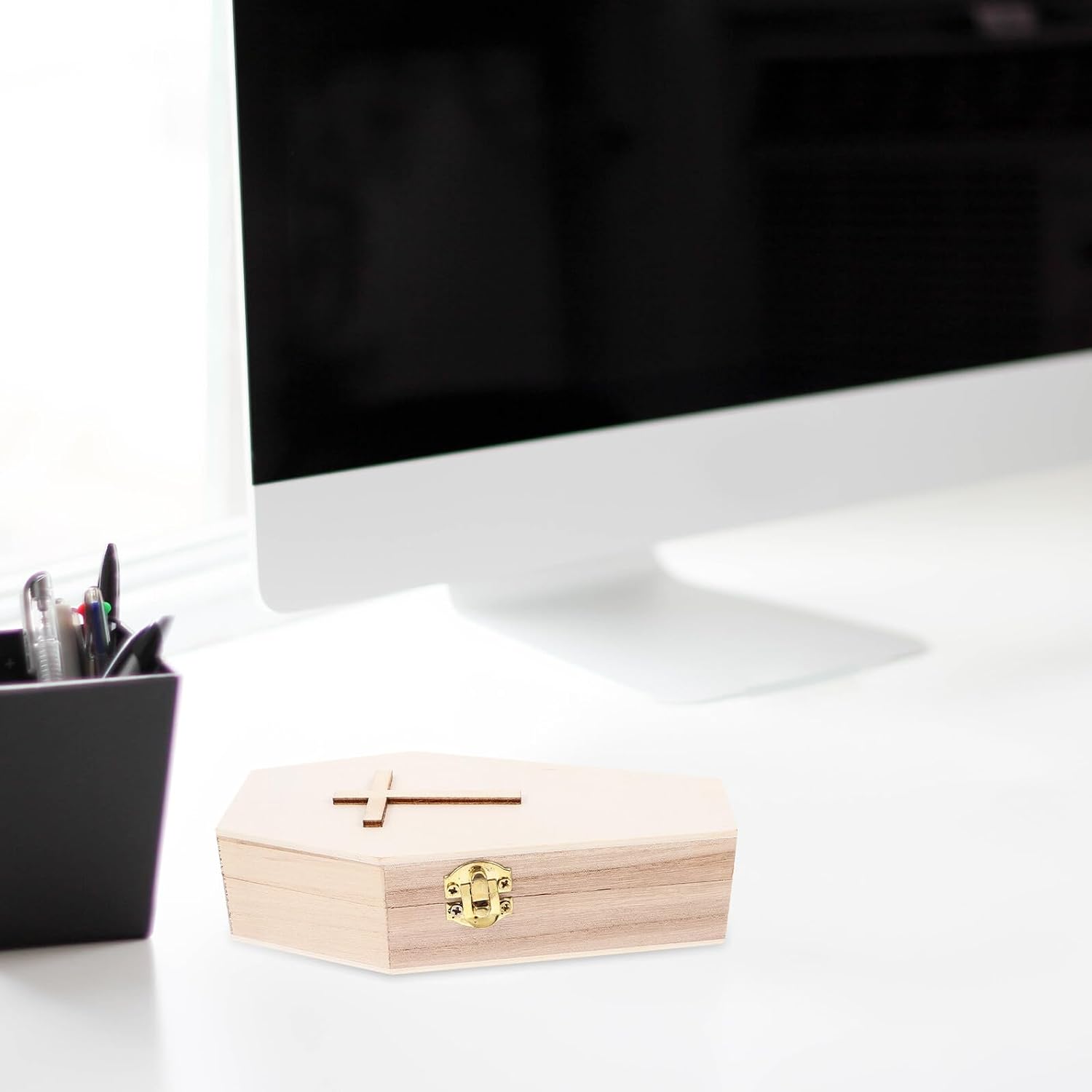 Coffin Shaped Jewelry Box, Wooden Halloween Season Organizer for Home image 5