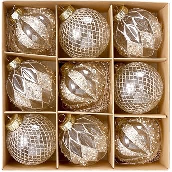 Christmas Baubles Champagne Christmas Baubles 9 Pieces 8 cm Christmas Baubles Colourful Bauble Gift Tree Decoration Pendant for Christmas Tree Holiday Garland Decor Ornaments Champagne Gold