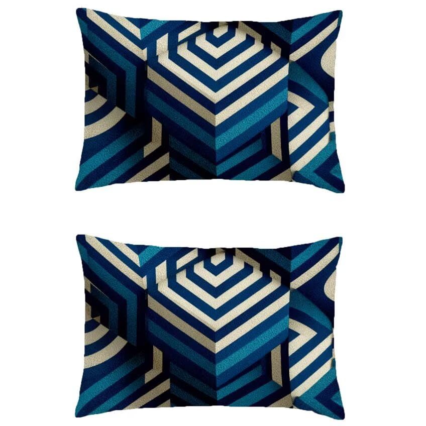 Housse de coussin géométrie en lin de qualité supérieure marine 60x90cm