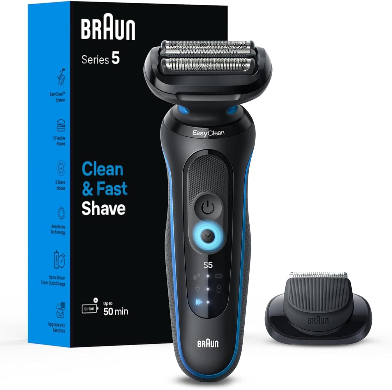 Brown Men's Electric Shaver Series 5 5118s Waterproof Wet & Dry Shave Turbo Shaving Mode Foil Shaver with Precision Trimmer Battery Operated 50 Minute Battery Run Time