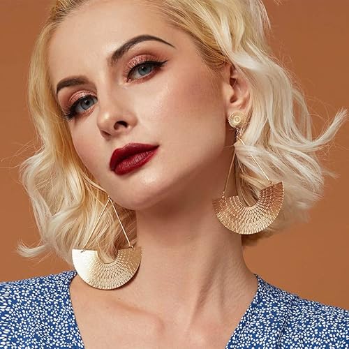 12 Pairs Gold Silver Geometric Earrings Exaggerated Statement Earrings Punk Stylish Sectored Twisted Earring Jewelry For Women And Girls (Gold) #TOP2