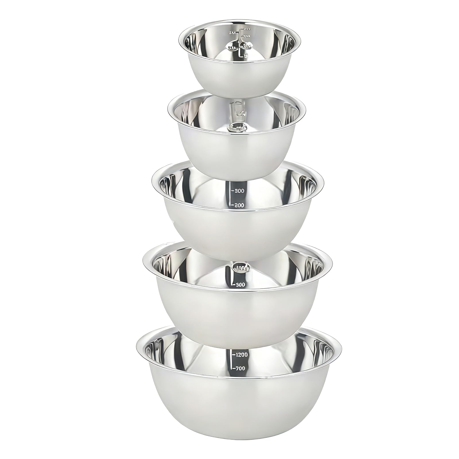 Lot De 5 Cul De Poule Inox: Saladiers En Acier Inoxydable En 5 Tailles, Bol Inox Cuisine Bowl De Mélange, Empilables Et Lavables Au Lave-Vaisselle Idéal Pour La Cuisine, Pâtisserie Et Stockage