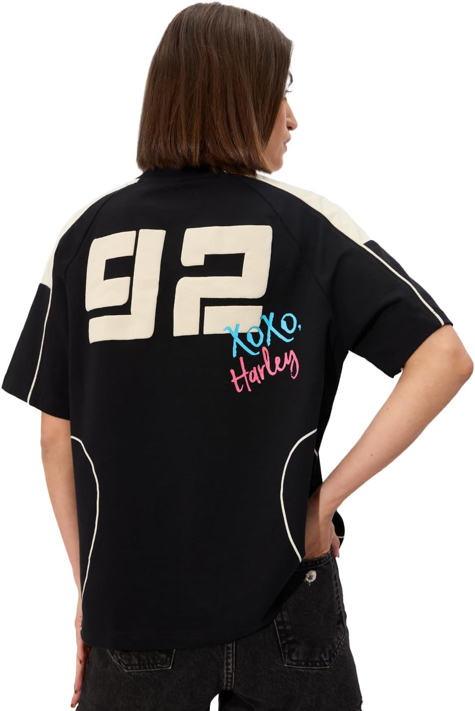 DC: Puddin' Quinn Women and Girls Short Sleeves Round Neck Black Puff Printed Cotton Oversized T-Shirts