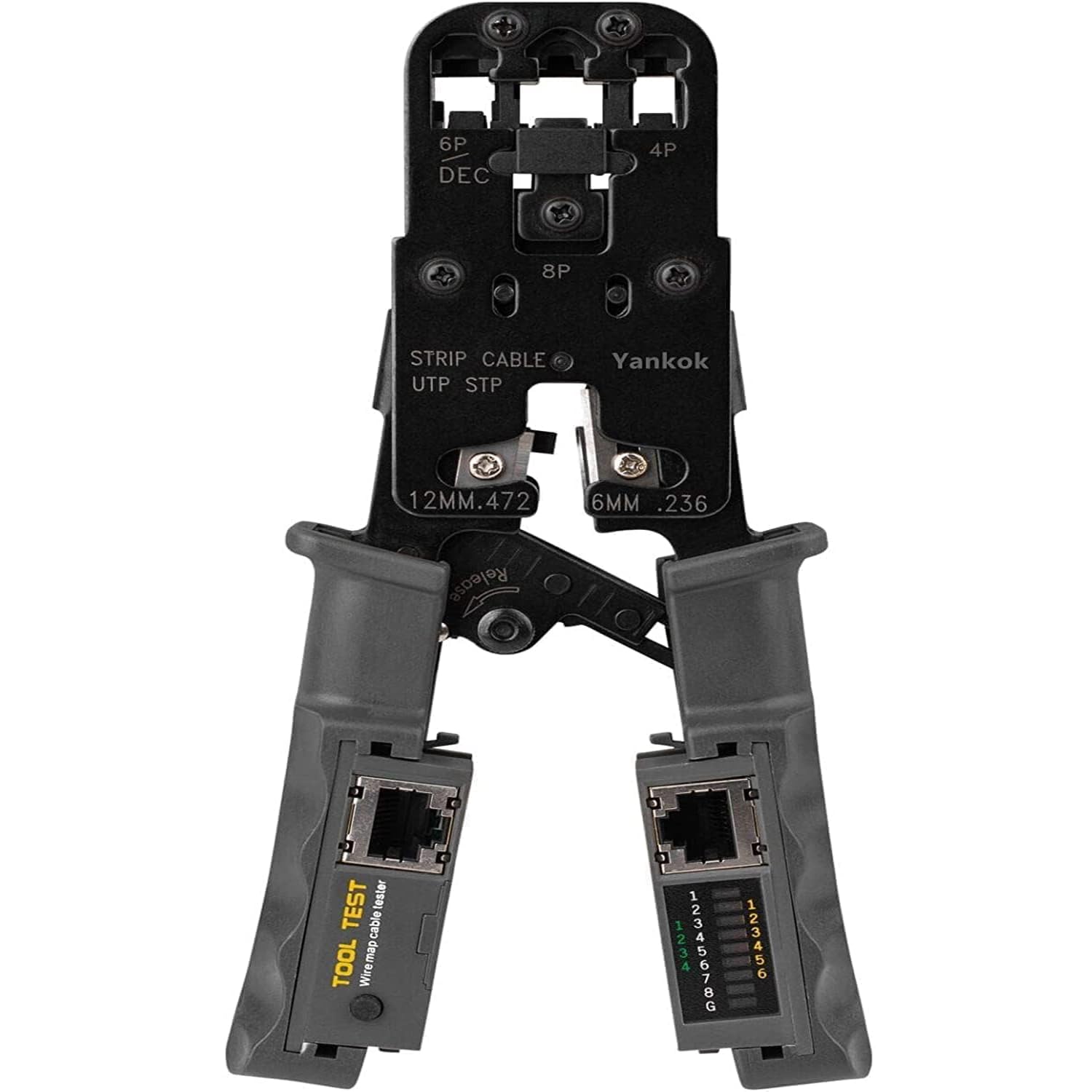 BLACK CROWN Network Cable Crimper with LAN Tester for 4P 6P 8P Telephone Cable RJ45/RJ12/RJ11 Network Cable Pliers Ratchet Crimping Tool Modular Telecom Crimping Tool (PACK OF1) (Black)-image-29
