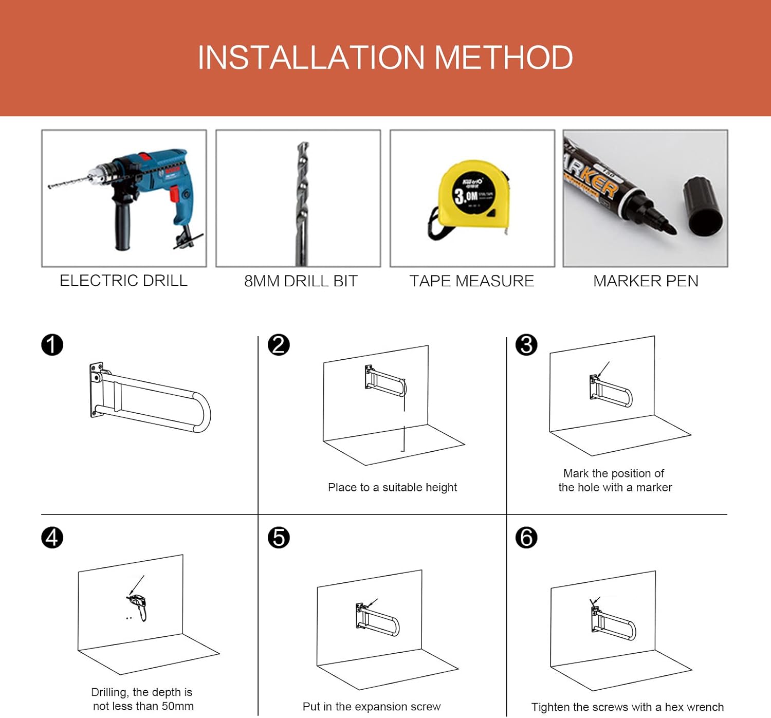 Toilet Safety Handicap Grab Bars,Medical Adjustable Rail for Toilet Aid,24 Inch Non-Skid Folding,Barrier-Free Foldable,Handrails Elderly Safety Bar Hand Support Safety Assist Railing for Elder&Senior : Health & Household