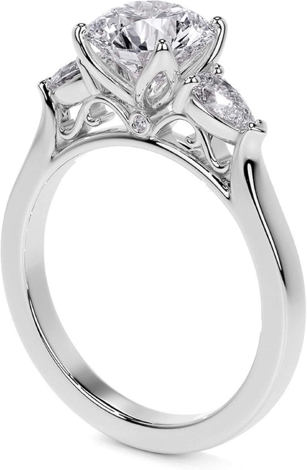 2.50 CT Round Cut Moissanite Engagement Ring Three Stone Wedding Ring For Women Tulip Four Prong Setting 925 Sterling Silver,Solid 10K/14K/18K Gold Ring