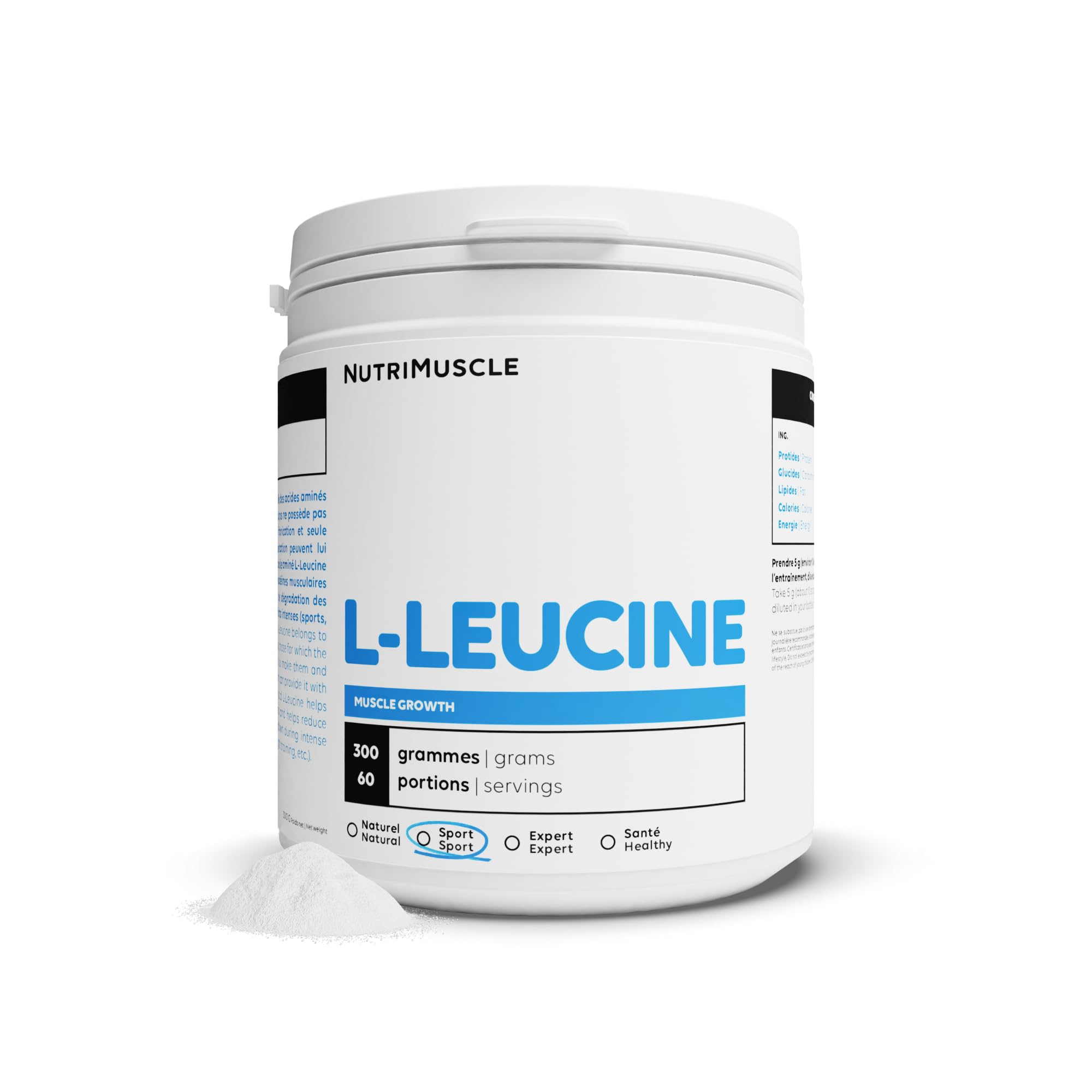 Nutrimuscle - Leucine (L-Leucine) - 300g - Poudre - Effet anabolique fort - Prise de masse - Construction et Récupération Musculaire
