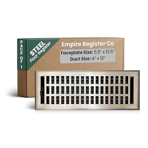 Empire Register Co, Vent Cover - 4x12 inch, Modern Contemporary Design, Brushed Nickel Finish, Heavy Duty Floor Vent Covers, Metal Damper Attached. Vent Covers for Home Floor only.