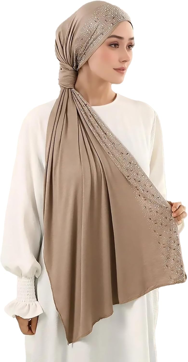 Elegant Rhinestone Headscarf Bandana Fashion Scarf Head Wrap Shawl Desert Hijab Muslim Turban Arab Keffiyeh Shemagh