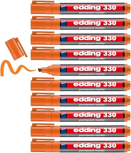 edding 330 Marqueur permanent - orange - 10 stylos - pointe biseautée 1-5 mm - s