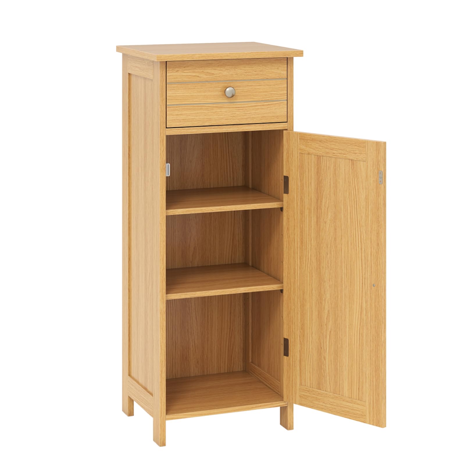 CASART Bathroom Storage Cabinet, Single Door Floor Standing Cupboard with Drawer & Adjustable Shelf, Wooden Display Sideboard Unit for Living Room Toilet Bedroom (Natural)