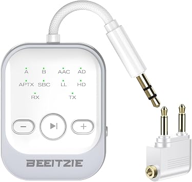 Beeitzie Ultra Bluetooth 5.4 Transmitter & Receiver,2-in-1 Wireless Audio Transmitter for TV/PC/Airplane, Dual Pairing for AirPods/Headphones, AptX LL& HD, Aux for Home/Car Stereo & Speakers