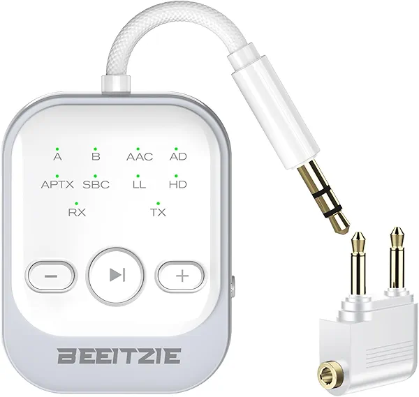 Beeitzie Ultra Bluetooth 5.4 Transmitter & Receiver,2-in-1 Wireless Audio Transmitter for TV/PC/Airplane, Dual Pairing for AirPods/Headphones, AptX LL& HD, Aux for Home/Car Stereo & Speakers