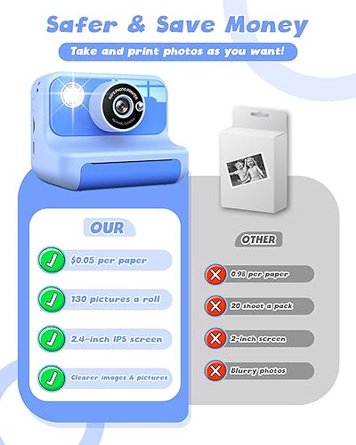 Miniatura 7 de Cámara de impresión instantánea para niños, cámaras de video digital 1080P, regalos de cumpleaños de Navidad, juguetes para niños de 3 a 12 años,