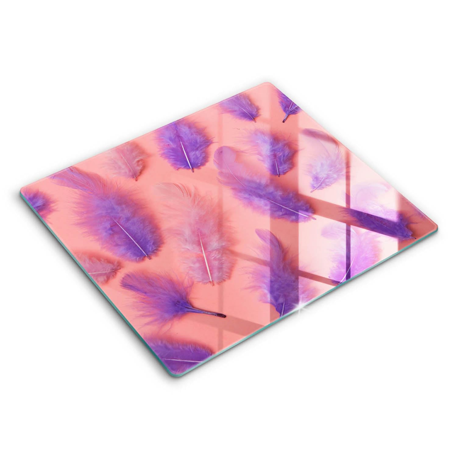 Planche à découper verre Wallfluent 60x52cm, protection robuste au design plumes douces