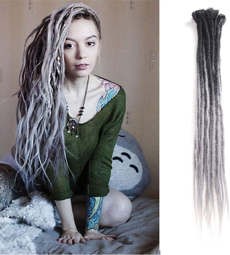 24 inch 100% Handmade Dreadlocks Extensions Fashion Reggae Hair Hip-Hop Style Soft faux locs Crochet Braiding Hair For Women/Men (24 Inch, black sliver grey)