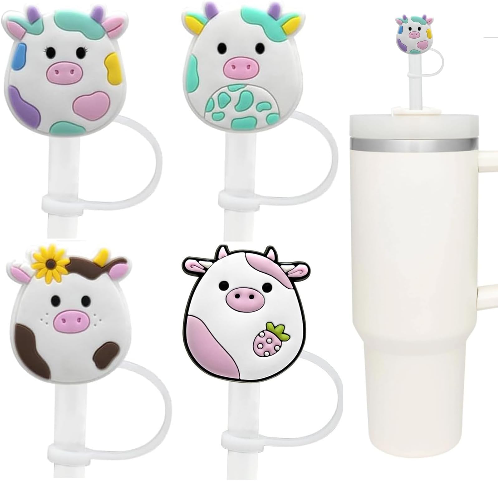 4pcs Straw Topper Cap for Stanley Straw Cover 40 oz 30 oz 10mm Food Grade Silicone Stanley Cup Accessories Cute Pig Large Straw Tips Cover Protector Plugs for Stanley Tumblers with Handle