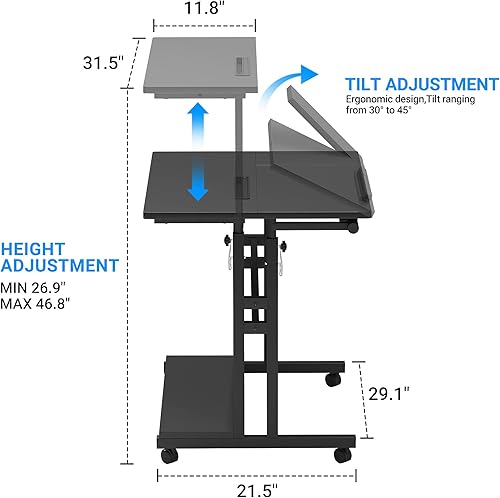 Vista 21 de Escritorio móvil de pie, escritorio ajustable para computadora con 3 escritorios, mesa portátil para laptop con soporte para tazas, estación