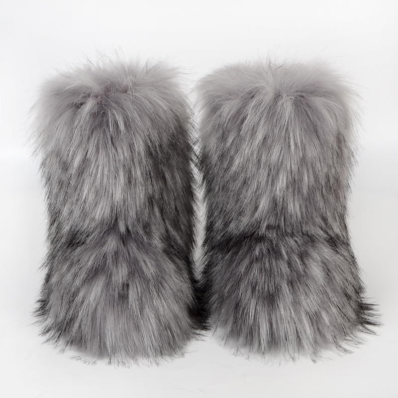 Image of Valpeak Snow Boots for Women 2024 Furry Boots Winter Knee High Flat Heel Fluffy Faux Fur Boots