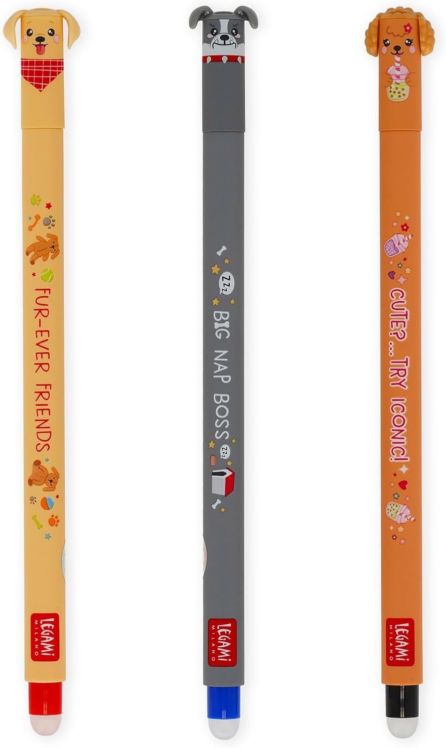Legami - Kawaii Estuche Escolar 2 en 1 de Suave Silicona, Fur-ever Friends + Set de 3 Bolígrafos de Gel Borrables Fur-ever Friends - Limited Edition