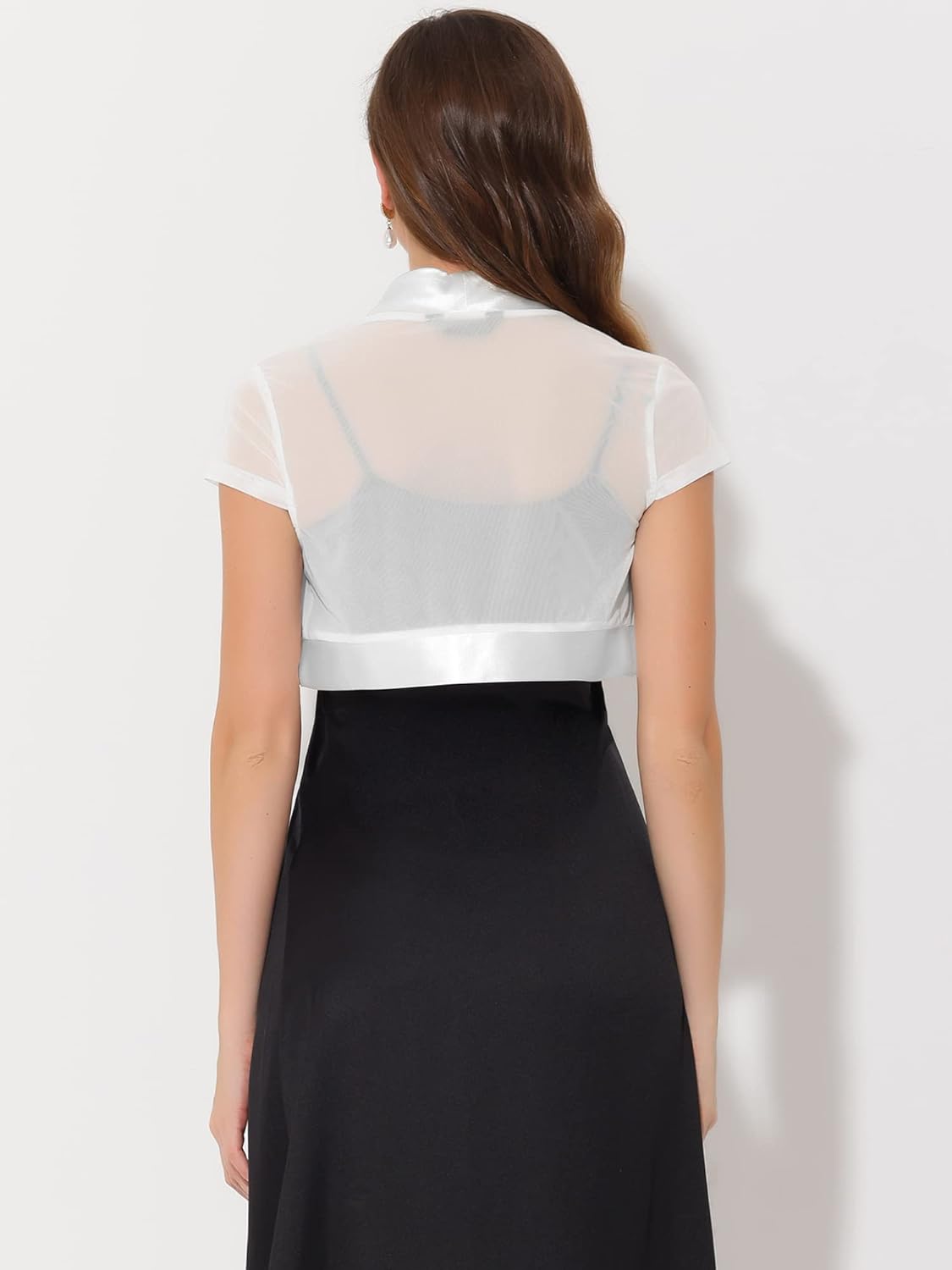 Allegra K Women's Satin Mesh Cap Sleeve Dressy Casual Bolero Shrugs for Evening Dresses - Image 4