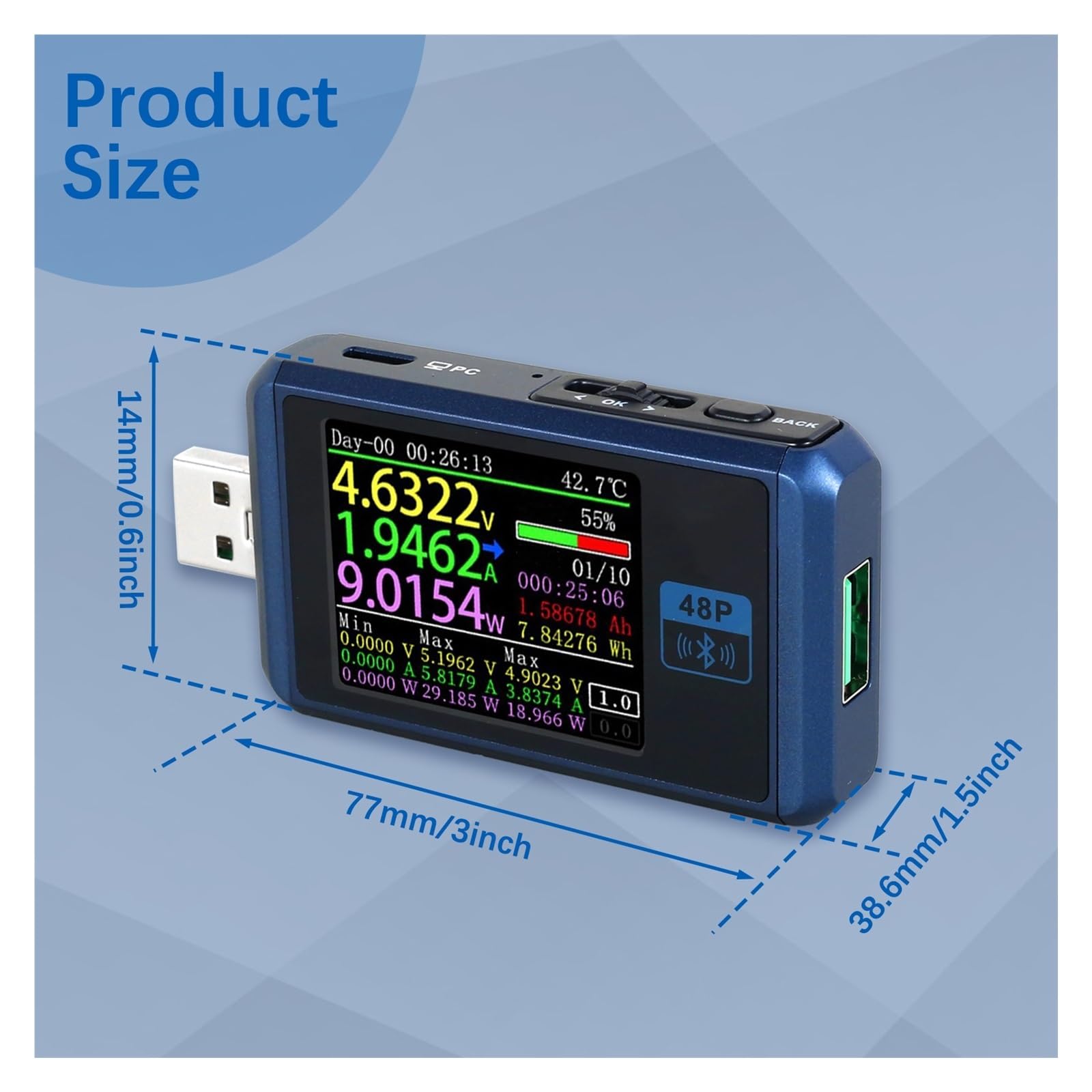 Tester USB Tester USB Detektor Bezpiecznego Napięcia Wielofunkcyjny Multimetr Z Wyświetlaczem Mocy I Kolorowym Wyświetlaczem LCD O Przekątnej 1,77 Cala. Szybki