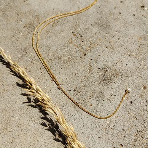 Delicate Pearl Lariat Pendant Necklace Jewelry For Women, Bezel Set June Birthstone Necklace 14K Gold Plated Sterling Silver, 16 Inches + 3 Inch Extender (Gold, Pearl Lariat) #TOP6