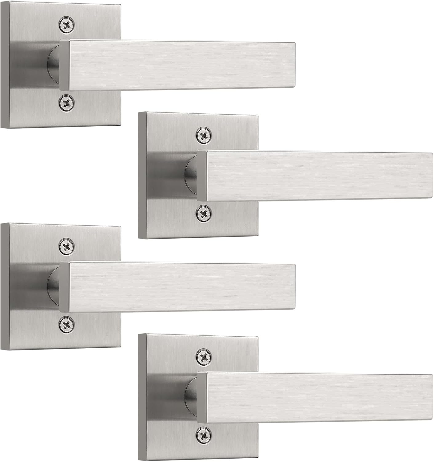 knobelite 4 Pack Dummy Door Handles,Stain Nickel Square Door Levers,Non-Turing Single Side Knob Pull for Closet French Doors