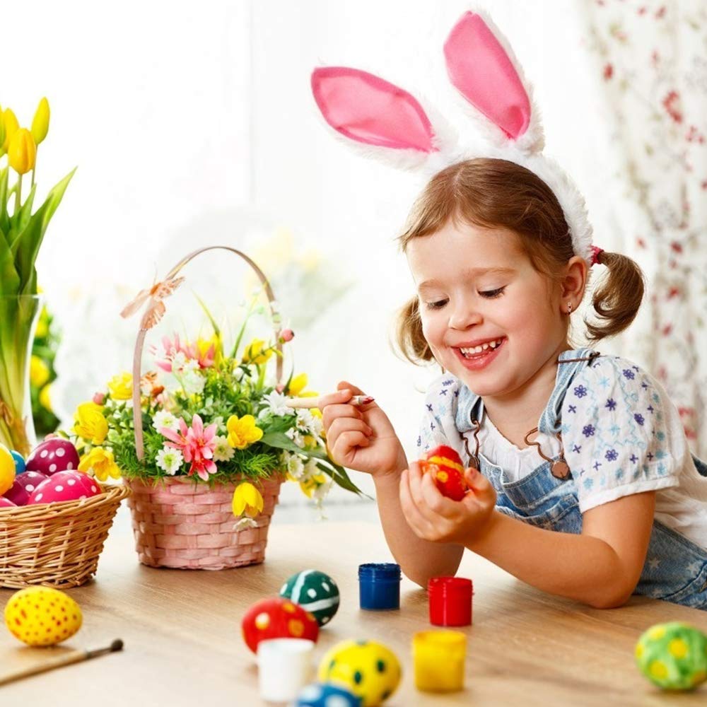 Wishstar Huevos de Pascua, 50 Piezas Huevos de Pascua para Pintar, Huevos de Plastico Blancos Decorativos, Huevos Colgantes con Cuerda, Manualidades de Pascua, para Colgar para Decoración y Regalo