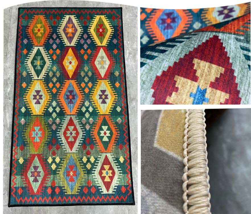 Teppiche, weich, rutschfest, Heimdekoration, Teppich für Wohnzimmer, Schlafzimmer, Küche, Esszimmer, Retro, ethnischer Stil, Patchwork, mehrfarbig