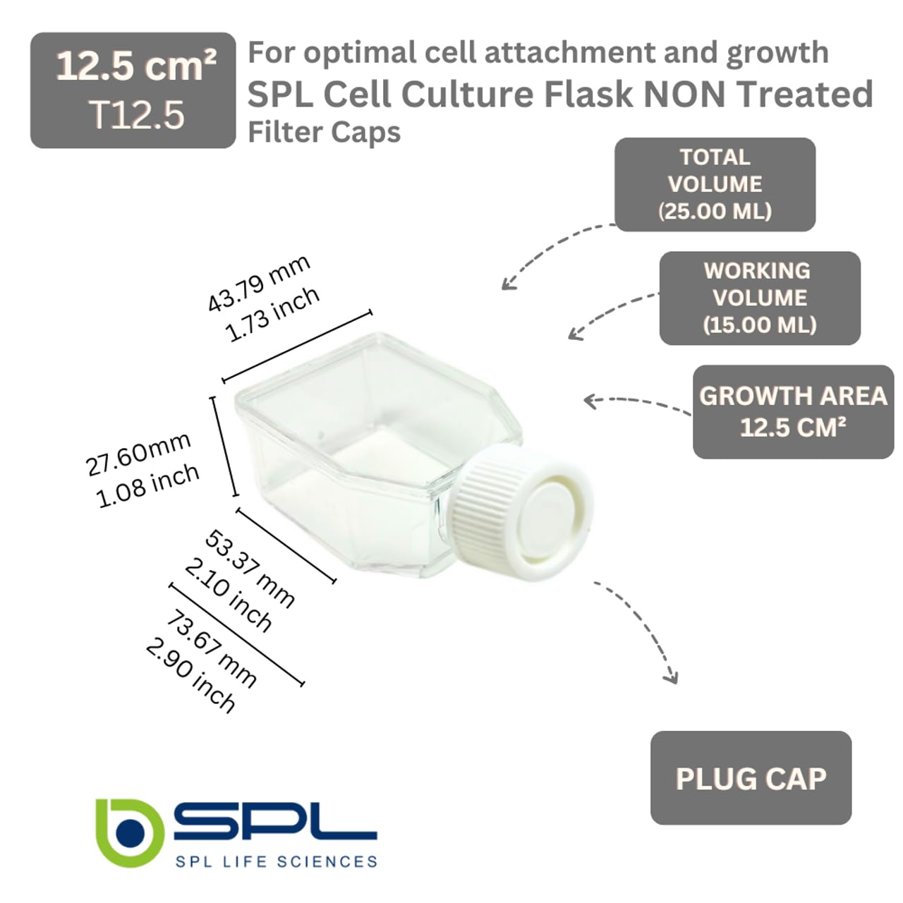 SPL Cell Culture Flask 12.5 cm² (T12.5) Plug Cap, Sterile, 200/Case (Treated)