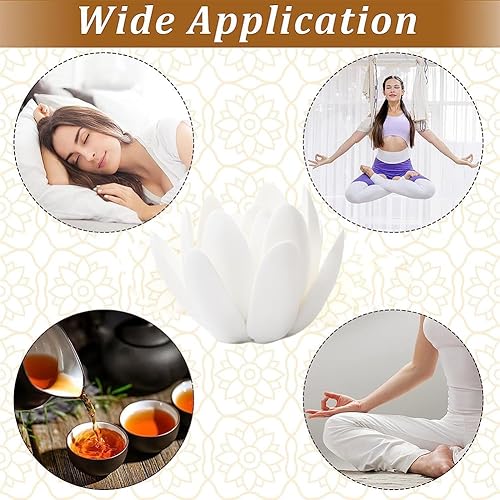 Miniatura 6 de GORGECRAFT Quemador de incienso de loto blanco de cerámica, cono, flor, incienso, soporte hecho a mano, pétalos de porcelana, base de bobina,