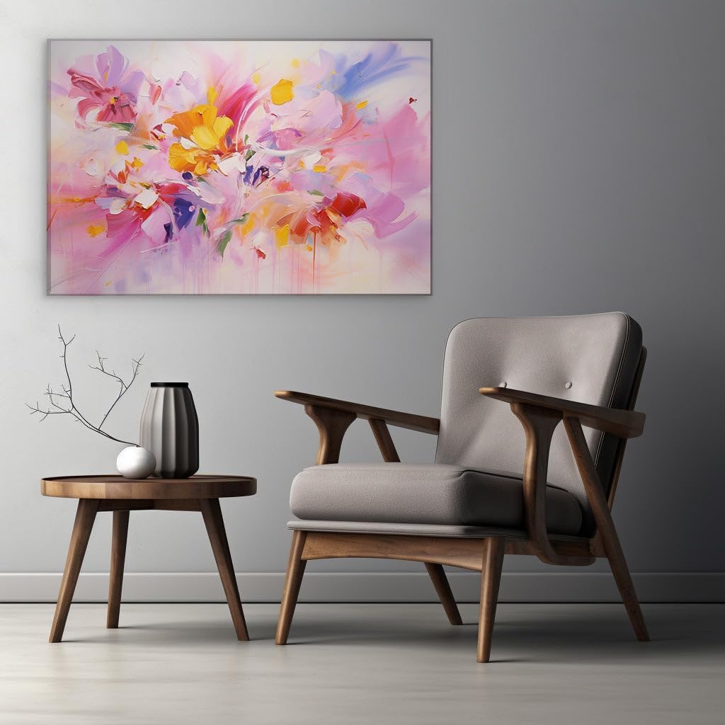 Canvas for Living room. Burst of Bloom Abstract Brilliance � A Vivid Dance of Colors in Floral Art, 27 x 18 inch Canvas Wall Art - Contemporary Masterpieces - Modern Home Decor - 91x61 cm (36x24 inch)