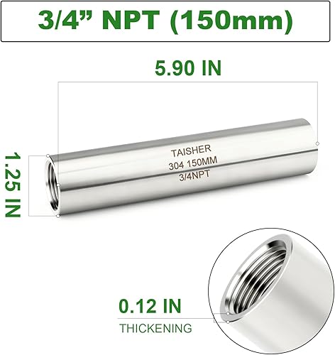 Miniatura 636 de TAISHER 2 accesorios de tubería de acero inoxidable, 1/2 "NPT x 1/2" NPT macho roscado, tubo fundido de pezón de 6 pulgadas de longitud 1.969 in