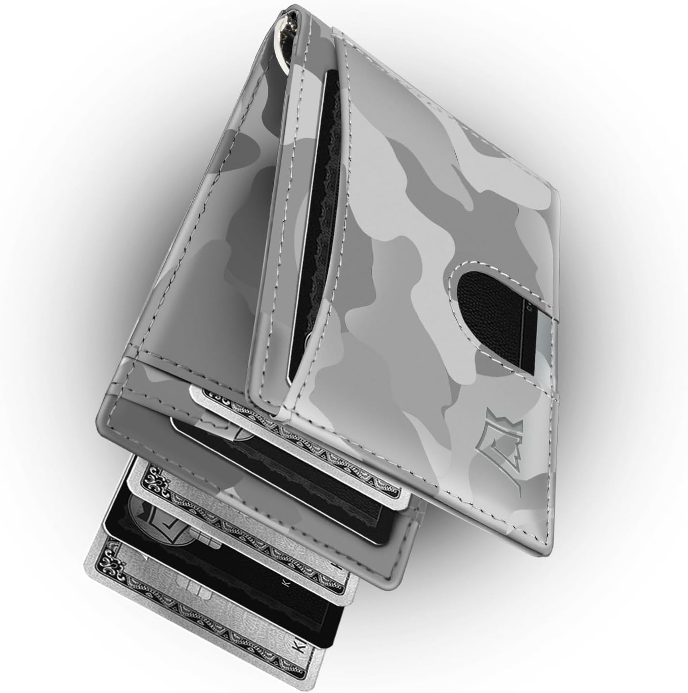 Kings Loot Slim Minimalist Leather Wallet for Men RFID Blocking | Mens Wallet Bifold | 12 Card Holder Front Pocket Wallet, Camo White, Premium