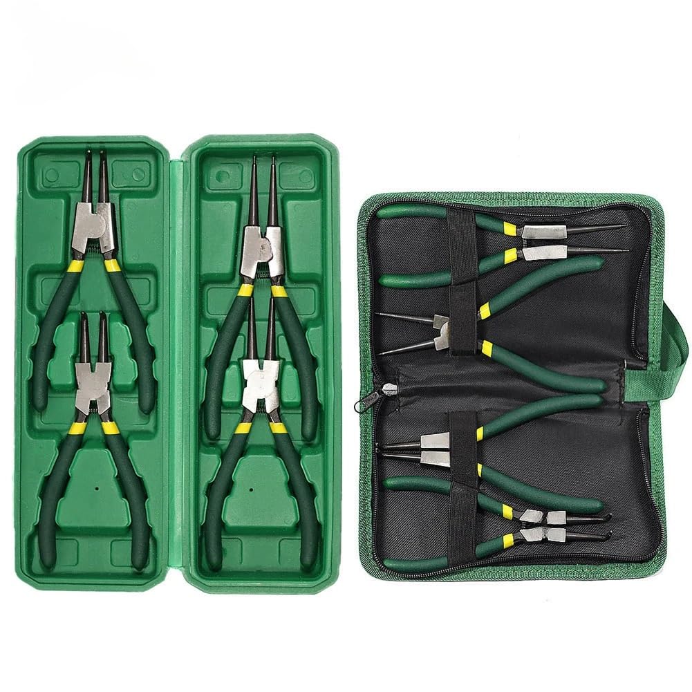 4 szt. Zestaw szczypiec do pierścieni zabezpieczających 7'' szczypce z długimi końcówkami proste wygięte szczypce wewnętrzne zewnętrzne proste wygięte szczypce narzędzie do usuwania pierścienia zabezp