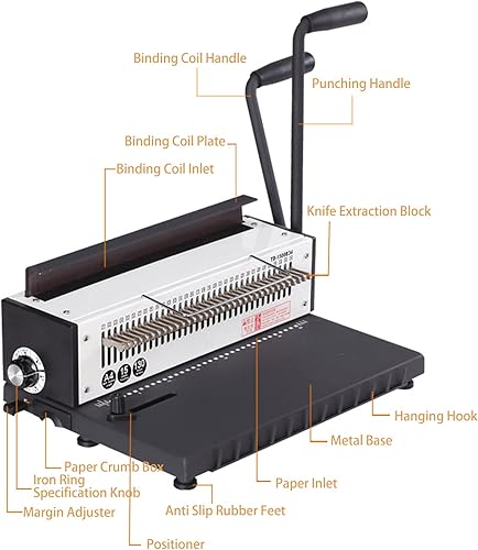 Miniatura 2 de Focket Máquina de encuadernación de bobina, resistente 34 agujeros máx. 3:1 paso manual de perforación en espiral, 18 hojas de perforación máxima,