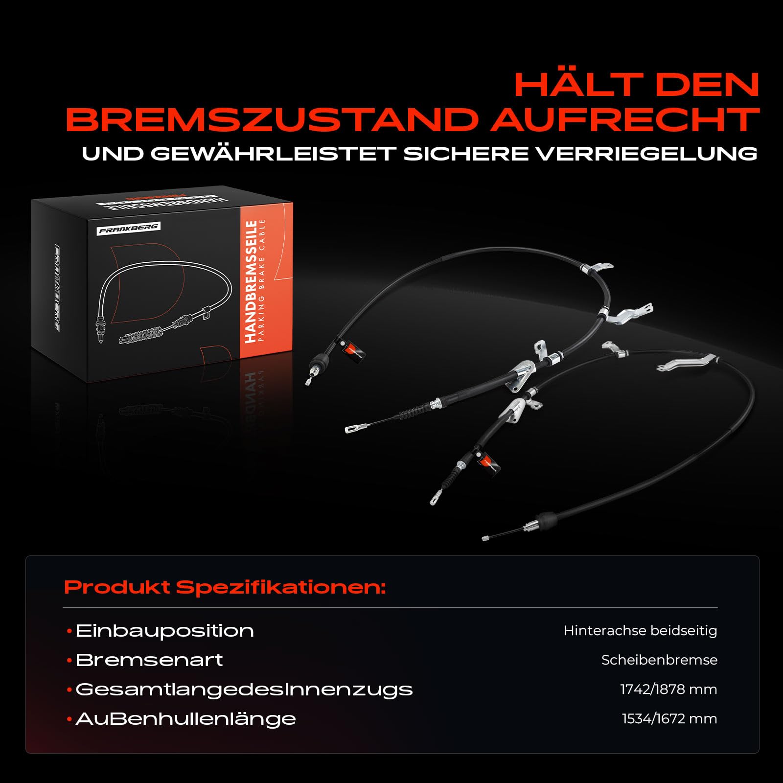 Frankberg 2x Handbremsseile Hinten Kompatibel mit Cee'D JD Cee'D Combi Van JD Cee'D Sportswagon JD Pro Cee'D JD Pro Cee'D Hatchback Van JD Replace# 59760A2300