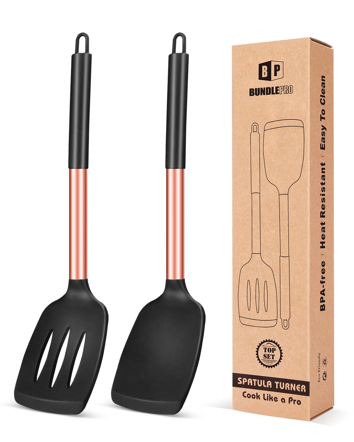 Pack of 2 Silicone Solid Turner, Non Stick Slotted Kitchen Spatulas, High Heat Resistant BPA Free Cooking Utensils, Ideal Cookware for Fish, Eggs,